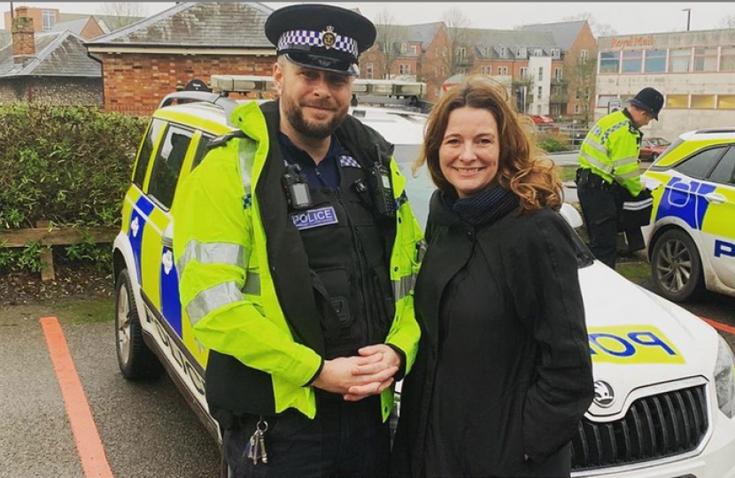 Gillian with police officer on a speed prevention day