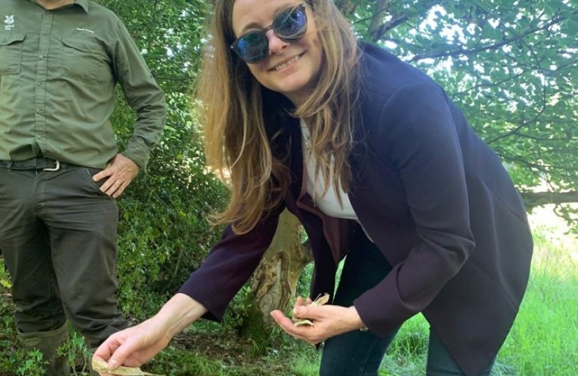 Gillian with wood chips