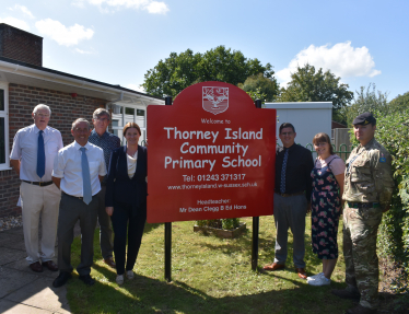 Gillian Keegan (centre left) last visited Thorney Island Community Primary School over the summer.